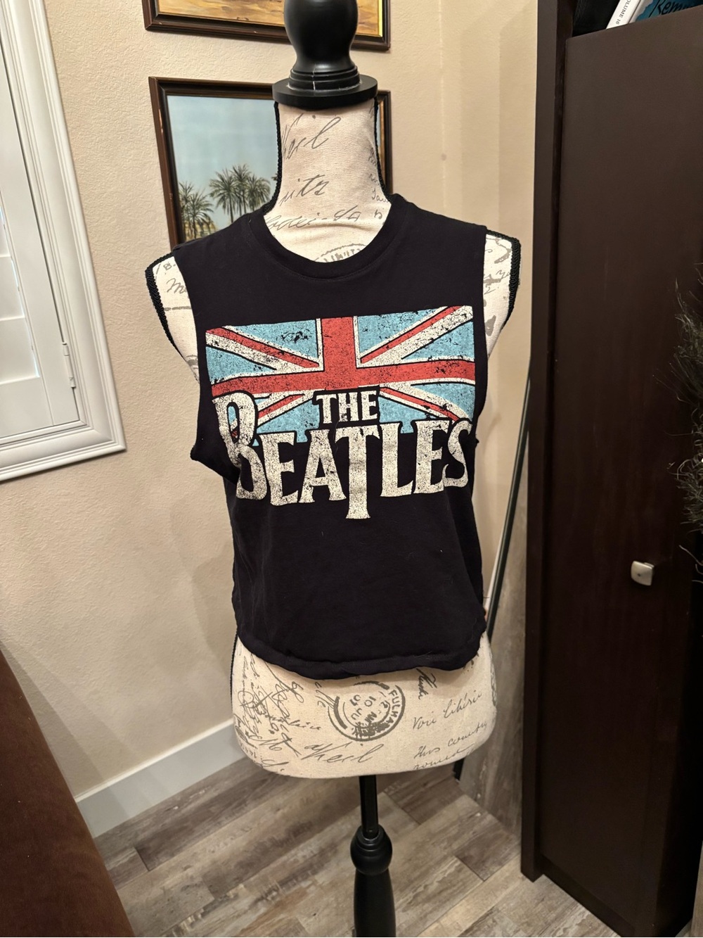 The Beatles Black Cropped Graphic Tank with Union Jack